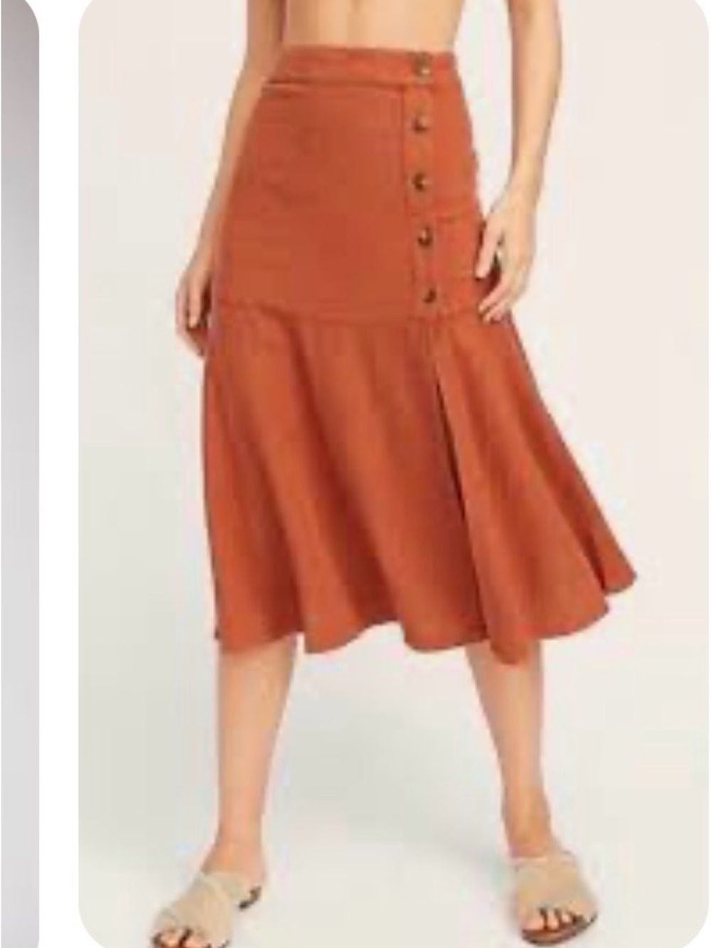 Free People Catching Feelings Linen blend  Button flared  Midi Skirt